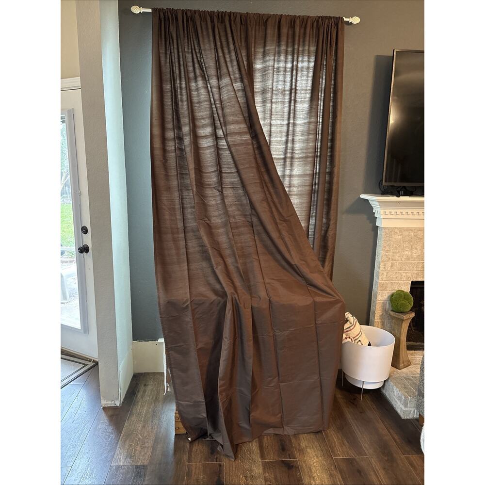 POTTERY BARN 2 Silk Dupioni Drape Curtain 108" Lined Panels Espresso Sun Fading - Picture 4 of 14